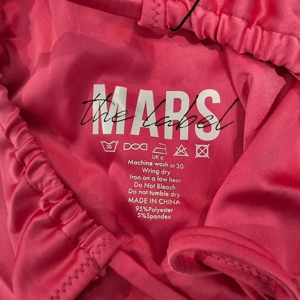 Mars The Label 2pc Hot Pink Mini Skirt Ruched & Drawstring Tie panties